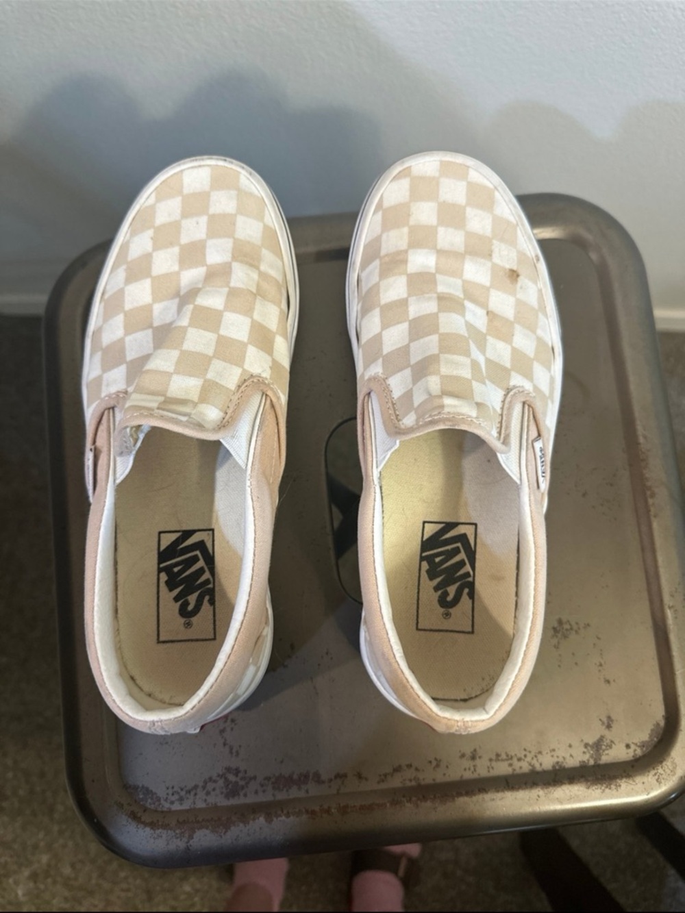 Vans Kids Slip-On Checkerboard Sneakers in Beige and White - Picture 5 of 6